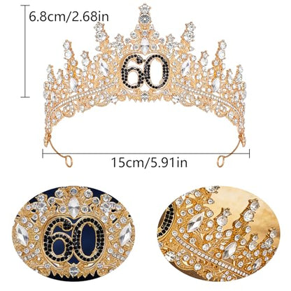 Birthday Crown for Women Crystal Princess Birthdays Tiaras Rhinestone Queen Headband Wedding Bridal Hair Accessories BirthdayProm Pageant Party Coming of Age Ceremony Photo Props - color: Gold-60