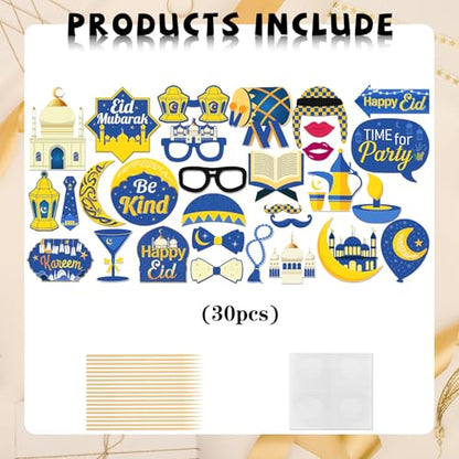 Eid Mubarak Party Photo Booth Props, Ramadan Mubarak Photoshoot Islamic Wdding Birthday Baby Shower Party Photography Props Favor Centerpiece Sticks Decorations 30 PCS