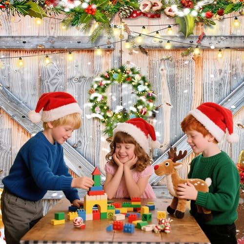 Christmas Photo Backdrop for Photography, Rustic Barn Wood Door Backdrops for Photoshoot, Xmas Tree Snow Red Gift Christmas Party Decorations 10x8ft - color: Red, size: 10x8 FT