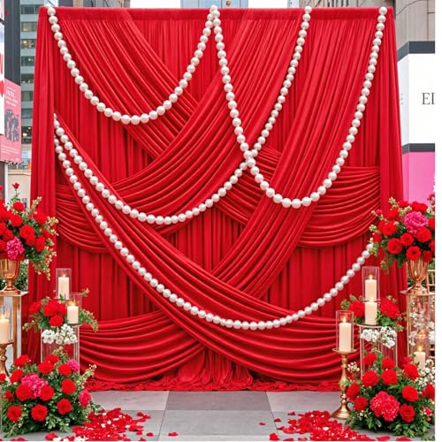 10ft×12ft Red Backdrop Curtain for Wedding Parties, 2 Panels Wrinkle Free Polyester Photo Backdrop Drapes Back Drop Cloth for Memorial Day Birthday Photography Background - color: Red, size: W5' x H12'(2 panels)
