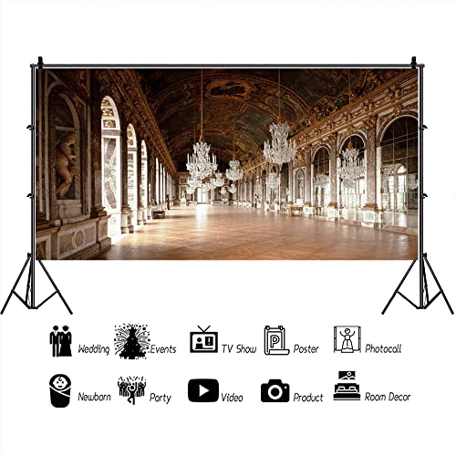 AOFOTO 15x8ft Vintage Corridor Background Luxury Chandelier Photography Backdrop Retro Ceiling Mural Wedding Adult Lovers Portrait Retro Photoshoot Studio Props Wallpaper - size: 15x8ft