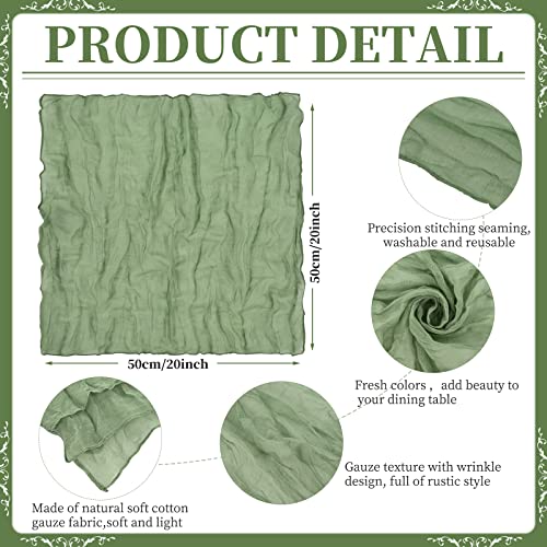 42 Pcs Sage Green Gauze Cheesecloth Napkins, 20 x 20 Inch Rustic Boho Dinner Napkins Wrinkled Rustic Linen Napkins for Wedding,Dinner,Family Everyday Use/Parties - color: Sage Green, size: 20" x 20" (Set of 42)
