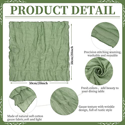 42 Pcs Sage Green Gauze Cheesecloth Napkins, 20 x 20 Inch Rustic Boho Dinner Napkins Wrinkled Rustic Linen Napkins for Wedding,Dinner,Family Everyday Use/Parties - color: Sage Green, size: 20" x 20" (Set of 42)