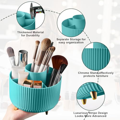 Diesisa 360 Rotating Makeup Brush Organizer With 5 Sections, Spining Countertop Swivel Makeup Brush Holder for Cosmetics, Nail Polish, Art Supply, Bathroom Vanity Desktop Organizer - Blue - color: Blue