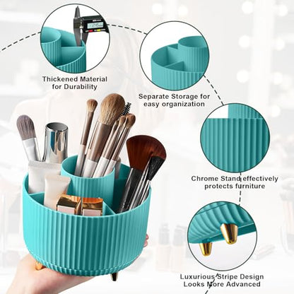 Diesisa 360 Rotating Makeup Brush Organizer With 5 Sections, Spining Countertop Swivel Makeup Brush Holder for Cosmetics, Nail Polish, Art Supply, Bathroom Vanity Desktop Organizer - Blue - color: Blue