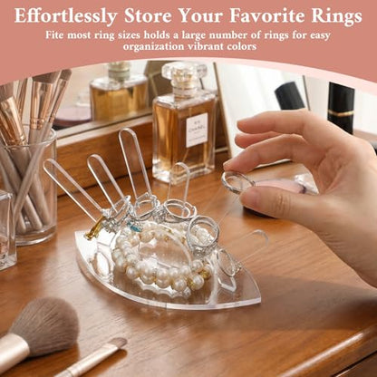 Acrylic Ring Holder For Women - 6 Rods Transparent Ring Display Stand - Jewelry Wedding Rings Organizer For Women Girls Room