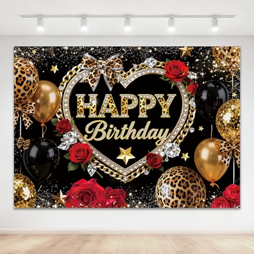 Cheetah Party Decorations, Cheetah Print Birthday Decorations, Girls Night Party Decorations, Black and Gold Brown Backdrop for Women Fashion Luxury Diamond Cheetah Bow Photo Props 81 x 58 Inch - color: brown, size: 81"L x 58"W
