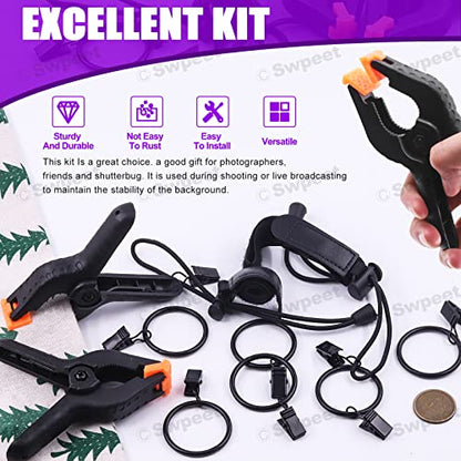 Swpeet 22Pcs Photography Backdrop Clips Clamps Assorments Kit, 10Pcs Curtain Rings with Clips, 6Pcs Backdrop Spring Clamps and 6Pcs Leather Background Clips Holder - size: NO.1 Backdrop Clips Clamps