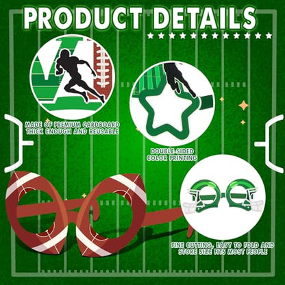 32 Pcs Football Party Decorations Touchdown Paper Glasses Frame It's Game TIME Photo Booth Props Eyeglasses for Sports Football Theme Birthday Baby Shower Favors Supplies - style: Football