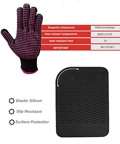 Heat Resistant Silicone Glove and Mat Set for Curling Iron, Hair Straightener, Flat Irons - 9" x 6.5" Food Grade Silicone Mat, Black - color: Black G