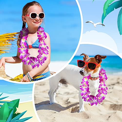 Sherr 24 Pcs LED Purple Leis Light up Wedding Hawaiian Leis Flower Necklace with LED Lights Beach Tropical Carnival Party Wedding Supplies Luau for Masquerade - color: Purple