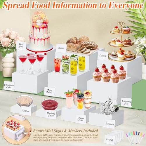 10 Pcs White Acrylic Buffet Risers with Mini Sign and Marker, Food Display Stands for Buffet Table Party Catering Dessert Jewelry Collectibles, Acrylic Cube Nesting Boxes with Hollow Bottoms 8 Sizes (10" 9" 8" 7" 6" 5" 4" 4" 3" 3") - size: 10" 9" 8" 7" 6"