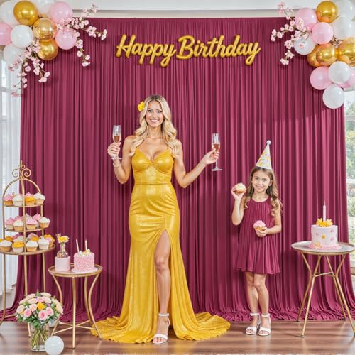 Burgundy Backdrop Curtain for Parties Wedding Wrinkle Free Maroon Photo Curtains Backdrop Drapes Fabric Decoration for Birthday Engagement Ceremony 5ft x 7ft,2 Panels - color: Burgundy, size: 10FTx7FT (W5'xH7', 2 Panels)