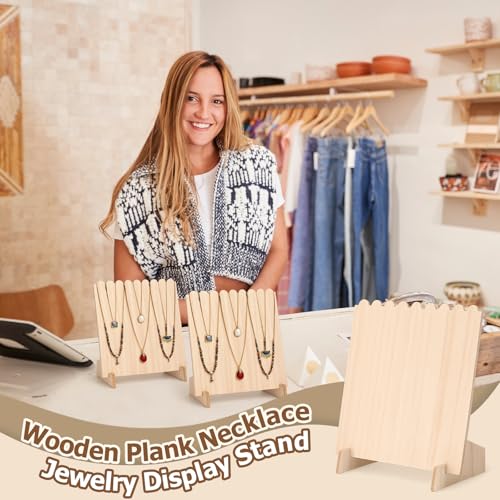 Tondiamo 6 Pcs Wooden Necklace Jewelry Display Stand 9.38 x 9.38 Portable Jewelry Display Holder Necklace Displays for Vendor Wood Plank Freestanding Storage Holder Bulk for Vendor Selling Craft Show