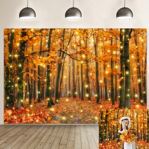 Fall Forest Thanksgiving Backdrop for Photography Autumn Maple Leave Gold Glitter Photo Backdrop Fall Natural Landscape Background Thanksgiving Harvest Event Banner Decor Studio Prop 10x8ft - color: NWH21171