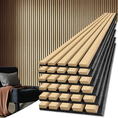Art3d 6-Piece Wood Slat Acoustic Panels for Stylish Decor and Noise Reduction, 3D Textured Panel for Ceiling and Wall, Oak - color: Oak, size: 6Pcs - 94.5 * 7.9 inch