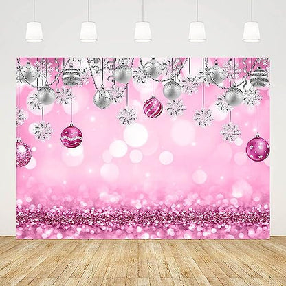 AIBIIN 8x6ft Winter Wonderland Backdrop Snowflake Pink Sliver Glitter Pearl Bokeh Photography Background Christmas Baby Shower Party Decoration Banner Snow Birthday Photo Studio Booth Props - size: 8x6ft