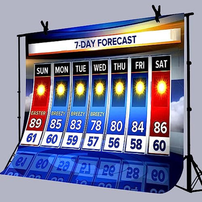 Weather Forecast Backdrop 10x7ft Seven-Day Broadcast Sunny Day Photo Background Business Study Portrait Studio Prop Wallpaper BJMYLU449 - size: vinyl-10x7ft