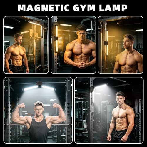Gym Lamp, Portable Gym Lighting for Posing, Magnetic Work Light Rechargeable, Gift for Men/Women, 180° Rotate Foldable with Hang Hook Camping Lamp, USB Power Bank LED Handheld Flashlight-Black - color: Black