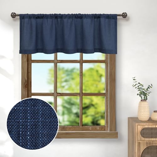 Sheer Linen Valance for Windows - 18 Inch Rod Pocket - Country Farmhouse Nautical Semi Privacy Curtain for Boys Bedroom, Kids, Small Window, Bathroom - Navy Blue - color: Navy
