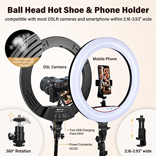 Yesker Ring Light with Tripod Stand and Phone Holder 18 Inch RGB Ringlight 25 RGB Modes Bi-Color Adjustable 2700–7000K LED Selfie Halo Light Kit for Live Stream Photography Zoom Makeup Youtobe Tiktok - size: 18" RGB Ring Light