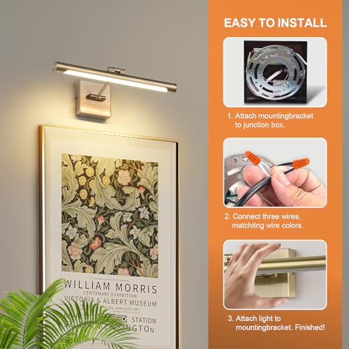 Joosenhouse LED Picture Lights for Paintings Bronze Finish 16.53" Long Swing Arm Display Wall Art Light 7W Gallery Hallway Lighting Over Pictures,Hardwired Connection 3000K - color: Antique Bronze, size: Non-Dimmable 16.53" Long