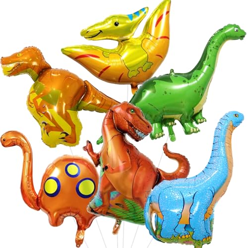 Dinosaur Foil Balloons Set (35-50 In), 6 Pieces Large Dinosaur Mylar Helium Balloons for Kids, Giant Cute Dino Birthday Party Decorations Kit for Boys Jungle Safari Theme Baby Shower Decor Supplies - color: Colorful Dinosaur