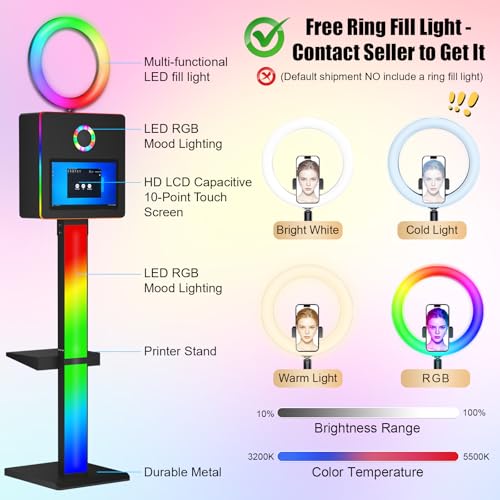 DSLR Photo Booth Built-in Mini PC and Flight Case Mirror Photo Booth with 15.6" Touch Screen RGB Lights App Control for Parties Weddings Event Rentals (Black) - color: Black