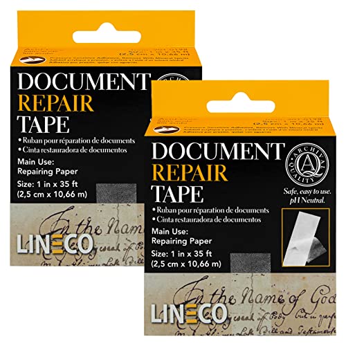 Lineco Archival Document Repair Tape, Repairs Paper Documents, Book Pages, Maps, Ephemera, Photos and Printed Artwork. Ideal for Family Archivist, Acid-Free Translucent Tape 1" x 35', Pack of 2 - size: 1"x35' (2 Pack)