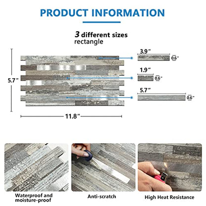Midcard 20 Sheets Peel and Stick Backsplash PVC Wall Tile,for Kitchen Backsplash - color: Distressed Silvery Moon, size: 20