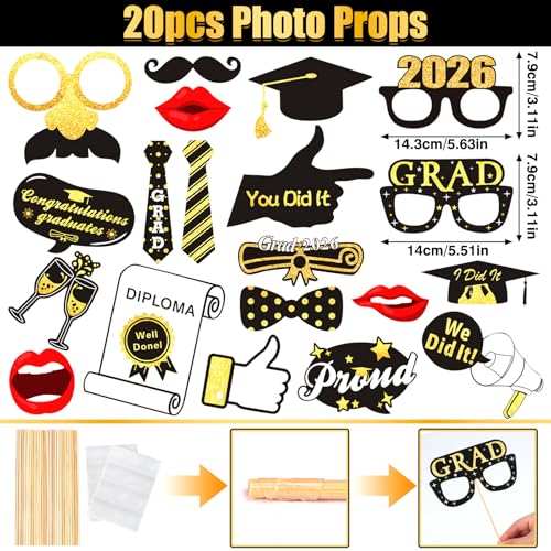 2026 Graduation Photo Booth Props Set Including Inflatable Photo Booth Frame and 20 Pcs Graduation Photo Props for Graduation Decorations Graduation Party Favors Supplies