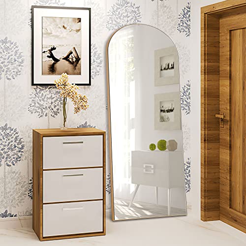 NeuType Arched Full Length Mirror, 65"x22", Large Full Body Mirror with Wood Frame, Shatter Protection, Wall-Mounted Mirrors for Living Room or Dressing Room-Gold(Wood Arched - color: Gold (Wood Arched), size: 65"L x 22"W