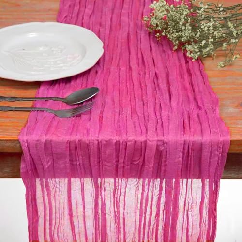 DOLOPL Hot Pink Table Runner 13.3FT Cheesecloth Table Runners for Wedding Decorations Romantic Wedding Cheese Cloth Table Runner for Bridal Shower Decorations Party Long Sheer - color: Hot Pink