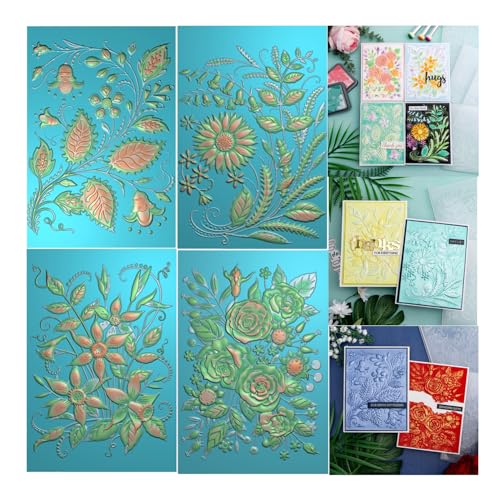 BAOFALI 4PCS 3D Embossing Folder Christmas Blossom Leaf Jingle Bells Textured Impressions Background Plastic Folder Template for Card Making Scrapbooking Embossed Cardstock Plates Paper Craft Supplies - color: Blossom Leaf