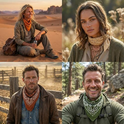 The Peacock Crew Premium Soft Cotton Bandanas Pack for Men and Women Paisley 22 x 22 inches - color: Pack of 4 Earthy Essentials