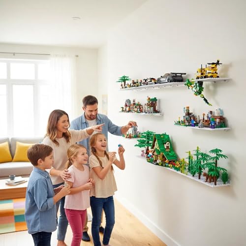 LRANFOW 6 Pack Wall Display Shelves with Dual Sided Building Studs, 4x5 Inch Baseplate Shelf Compatible with Lego Building Bricks for Organized Storage & Modern Room Deco Builders Gift, 16x13 Studs - color: White