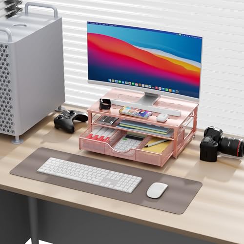 gianotter Computer Monitor Stand Riser, office organizer with Drawer, Office Organizers Storage for Classroom Office Supplies (Rose) - color: Rose