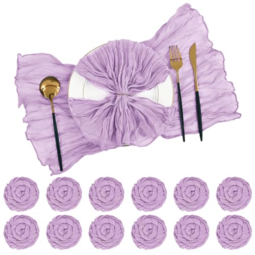 Gauze Cheesecloth Napkins Set of 42, 20 x 20 Inch Rustic Boho Dinner Napkins Wrinkled Rustic Linen Napkins for Wedding,Dinner,Family Everyday Use/Parties(Light Purple) - color: Light Purple, size: 20" x 20" (Set of 42)
