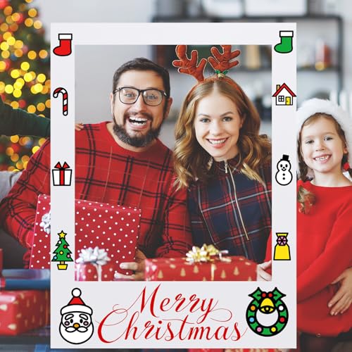 Beeveer 32 x 24 Inch Photo Booth Selfie Frame Prop Booth for Birthday Event Parties Large Blank DIY Cutout Props for Funny Decoration Christmas, Holiday Supplies - color: White, style: Vertical