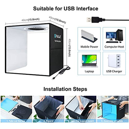 Photo Box 16" x 16" Quick Install Foldable Portable Studio Kit with Soft Light Cloth Professional Photography Equipment Adjustable White Light, Soft Light, Warm Light - size: 16x16 in (3 Color Temp)