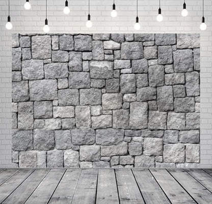 10x8ft Fabric Grey Stone Brick Wall Photography Backdrop Medieval Castle Wall Decor Kids Party Decorations Knight Themed Photo Booth Props Wallpaper - size: 10x8ft