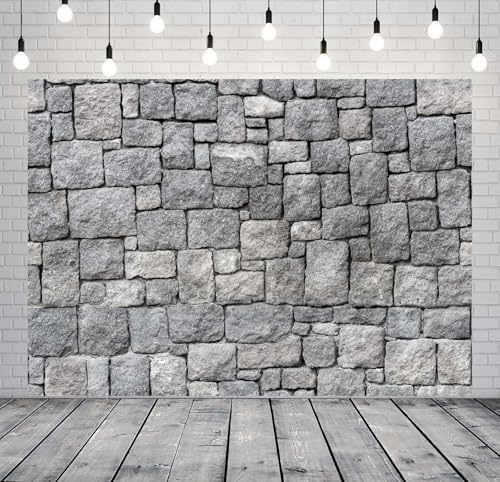 10x6.5ft Fabric Grey Stone Brick Wall Photography Backdrop Medieval Castle Wall Decor Kids Party Decorations Knight Themed Photo Booth Props Wallpaper - size: 10x6.5ft