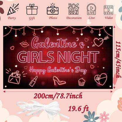 Galentine's Girls Night Backdrop Banner - Happy Galentine's Day Banner Photography Background Black Red Neon Girls Theme Party Banner for Ladies Valentines Day Party Decorations Photo Booth Props
