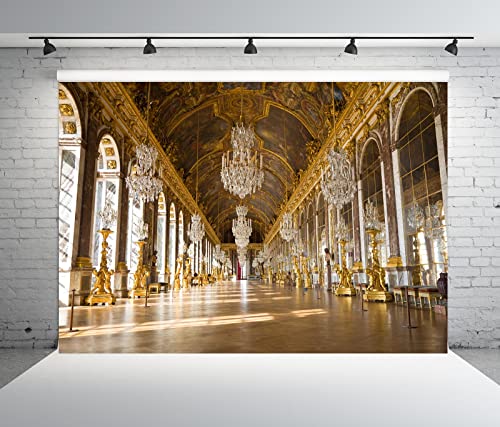 BELECO 9x6ft Fabric Royal Palace of Versailles Backdrop The Hall of Mirrors France Mirror Gallery Backdrop Luxury Chandelier Sculpture Ceiling Mural Birthday Wedding Photoshoot Portrait Photo Props - size: 9x6FT