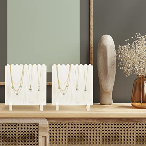 Ikee Design Set of 2 Wood Necklace Jewelry Display Stand for 8 Necklaces, Necklace Display Holder Organizer, Wash White Color - color: Wash White