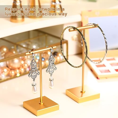 Kigeli 6 Pack Metal Bar Earring Display Stand Retail Earring Display Holder Detachable Metal Display Storage Rack Jewelry Photography Prop, Square Base, Height 4.3" and 5.1"(Gold) - color: Gold