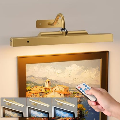 Picture Light Wall Sconce, 4400mAh Rechargeable Wireless Battery Lighting, 12'' Dimmable LED with Remote 3CCT for Wall Art Gallery Display (Antque Gold) - color: Antique Gold, size: 12IN-1pack