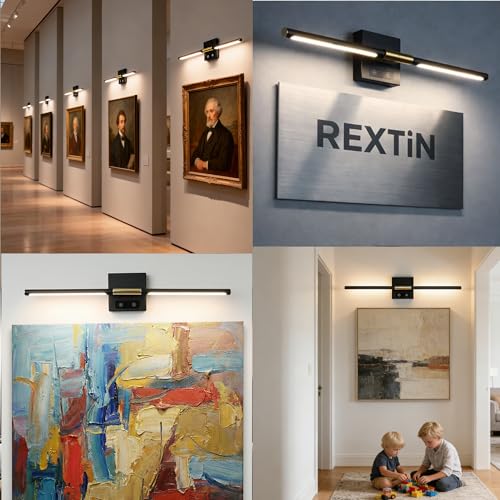 Picture Lights Rechargeable for Wall: Battery Operated Wall Sconces Wireless Art Lighting for Painting Canvas Gallery 360° Rotatable Detachable Battery Aluminum 48H (1, Black +Gold) - color: Black +Gold