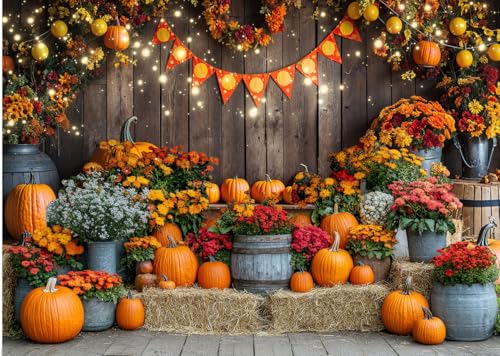 10x8ft Fall Pumpkin Backdrop Autumn Thanksgiving Harvest Hay Leaves Wooden Background Fall Baby Shower Birthday Banner Decoration Party Supplies 341