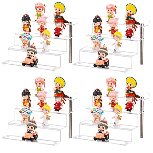 9 x 6 in Acrylic Display Risers Shelf for Pops Figures, 4 Tier Perfume Organizer Stand, Dessert Shelves for Party, Clear Display stand for Decoration and Organizer
